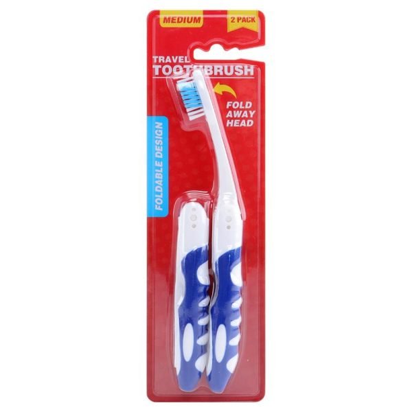 Folding Travel Toothbrush 2pk (Medium Bristle) - Assorted Colours
