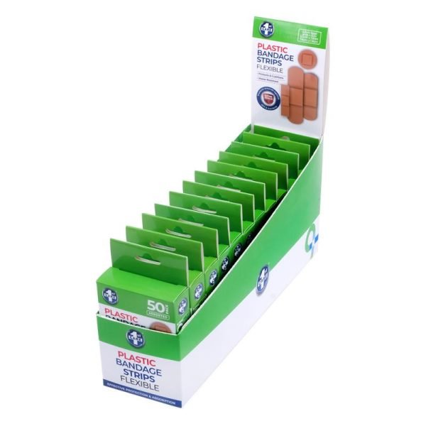 Bandage Strips Water Resistant Assorted Sizes 50pk - Plastic (PVC)