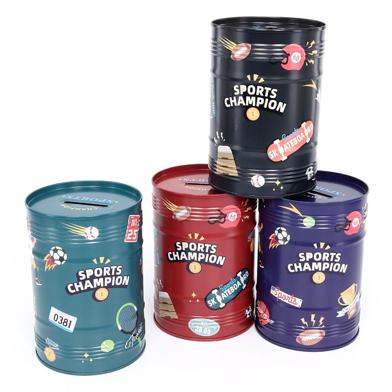 Money Tin Sport Champion Designs 4 Assorted Designs 8.5cm x 12cm