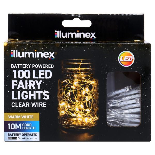 Fairy Lights Battery Operated 100 LED 10m Warm White Colour 2 Function Clear Wire
