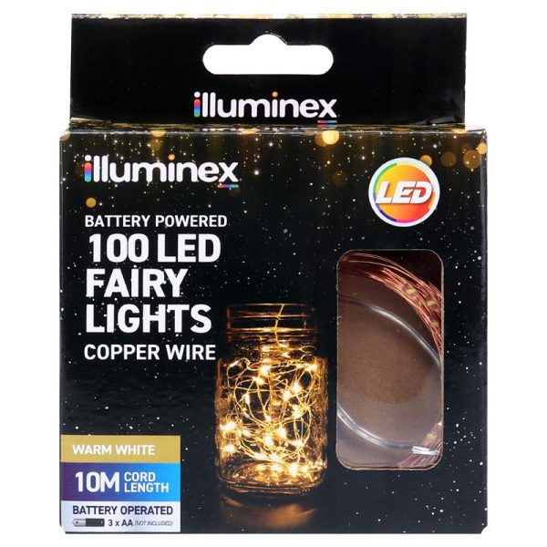 Fairy Lights Battery Operated 100 LED 10m Warm White Colour 2 Function Copper Wire