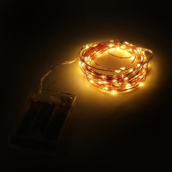 Fairy Lights Battery Operated 100 LED 10m Warm White Colour 2 Function Copper Wire