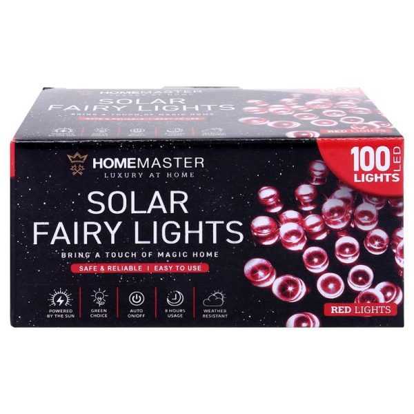 Fairy Light Solar 100LED 7.5m Total Length Red 2 Functions