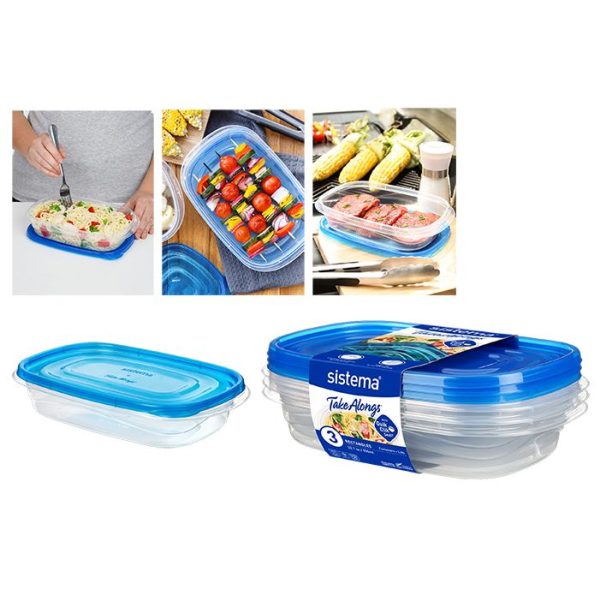 Sistema Take Alongs Rectangle 3 Pack Containers 950ml