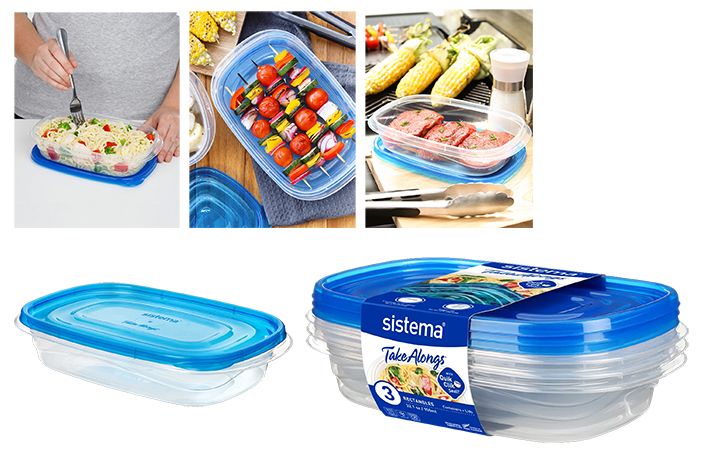 Sistema Take Alongs Rectangle 3 Pack Containers 950ml