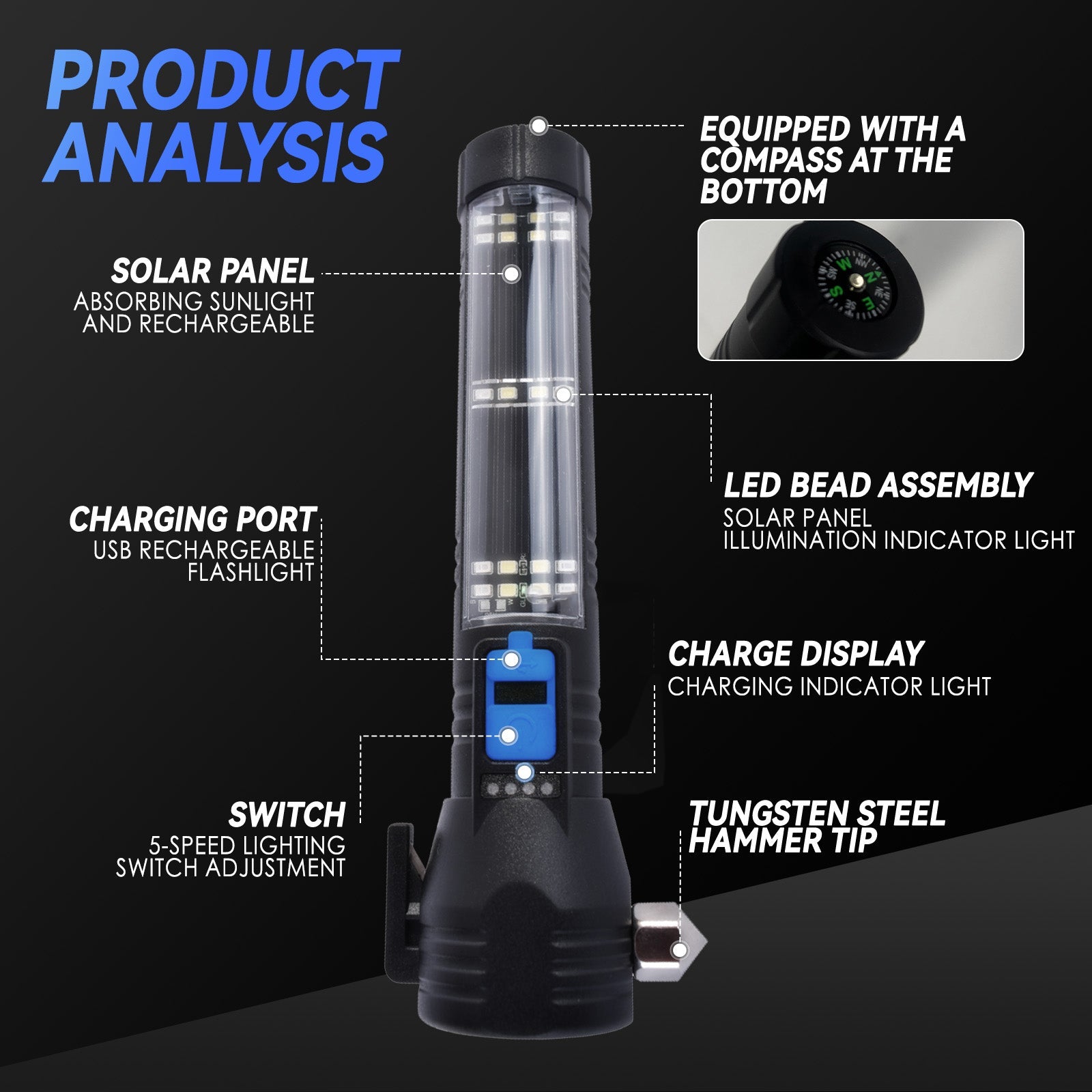 Brillar Solar Power Multifunction Trekking Torch - Image 3