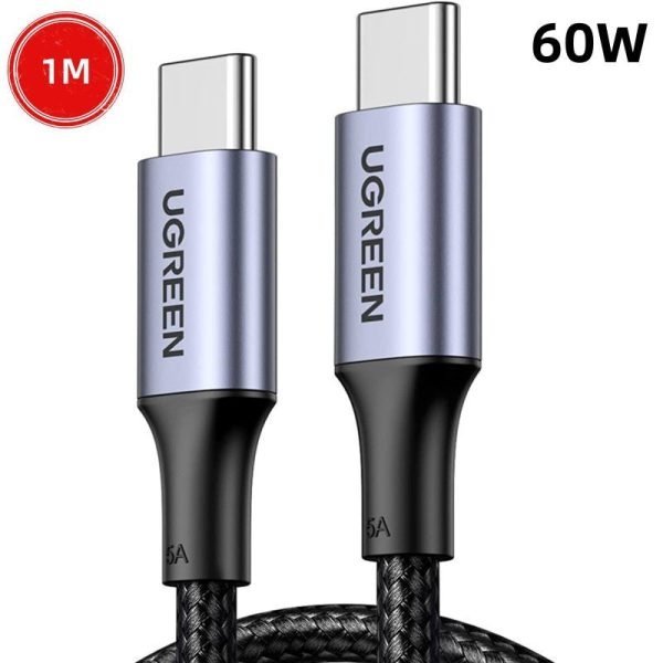 1M 60W USB-C To USB-C 3A Data Cable Aluminum Nylon Braid Grey+ Black Ugreen