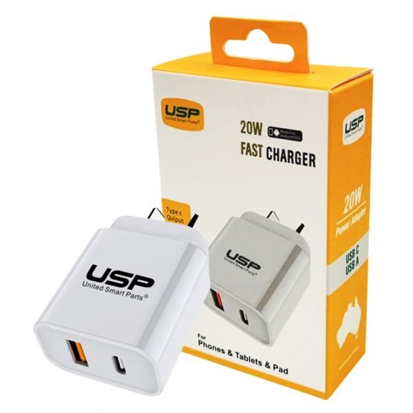 20W QC3.0 Dual Port USB-A USB-C PD Fast Wall Charger USP
