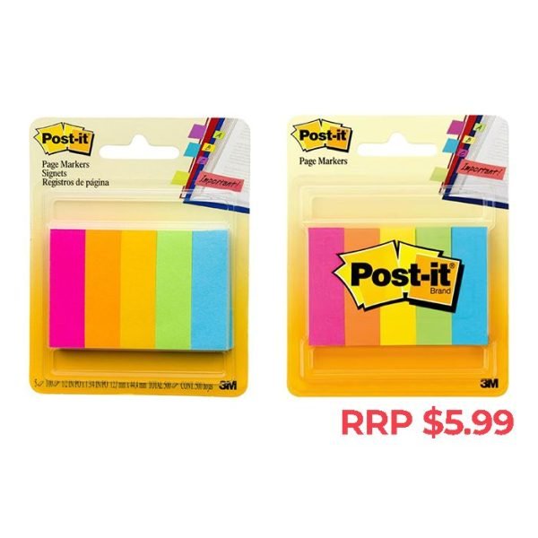 Post It Page Markers - 5 Assorted Fluorescent Colours