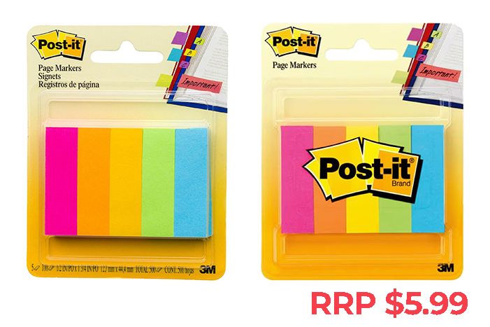 Post It Page Markers - 5 Assorted Fluorescent Colours