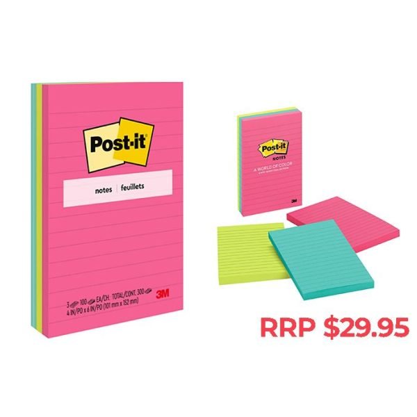 Post It 660-3AN Lined Notes - Neon Assorted Colours