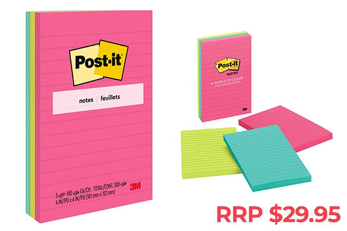 Post It 660-3AN Lined Notes - Neon Assorted Colours