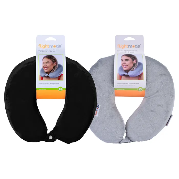 Memory Foam Travel Pillow With Clip (Black Or Grey)