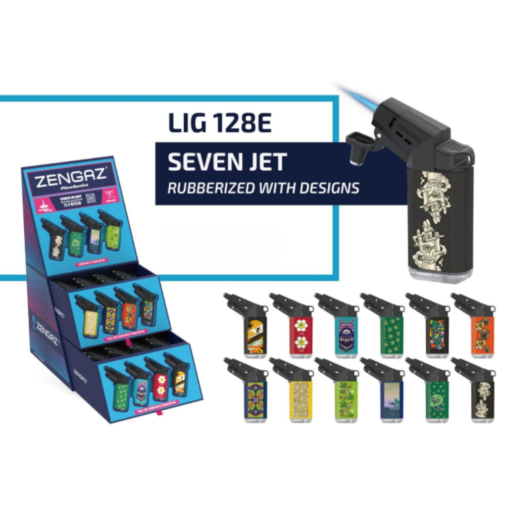 Zengaz Cube Display Seven Jet Printed Lighters E – Assorted Designs