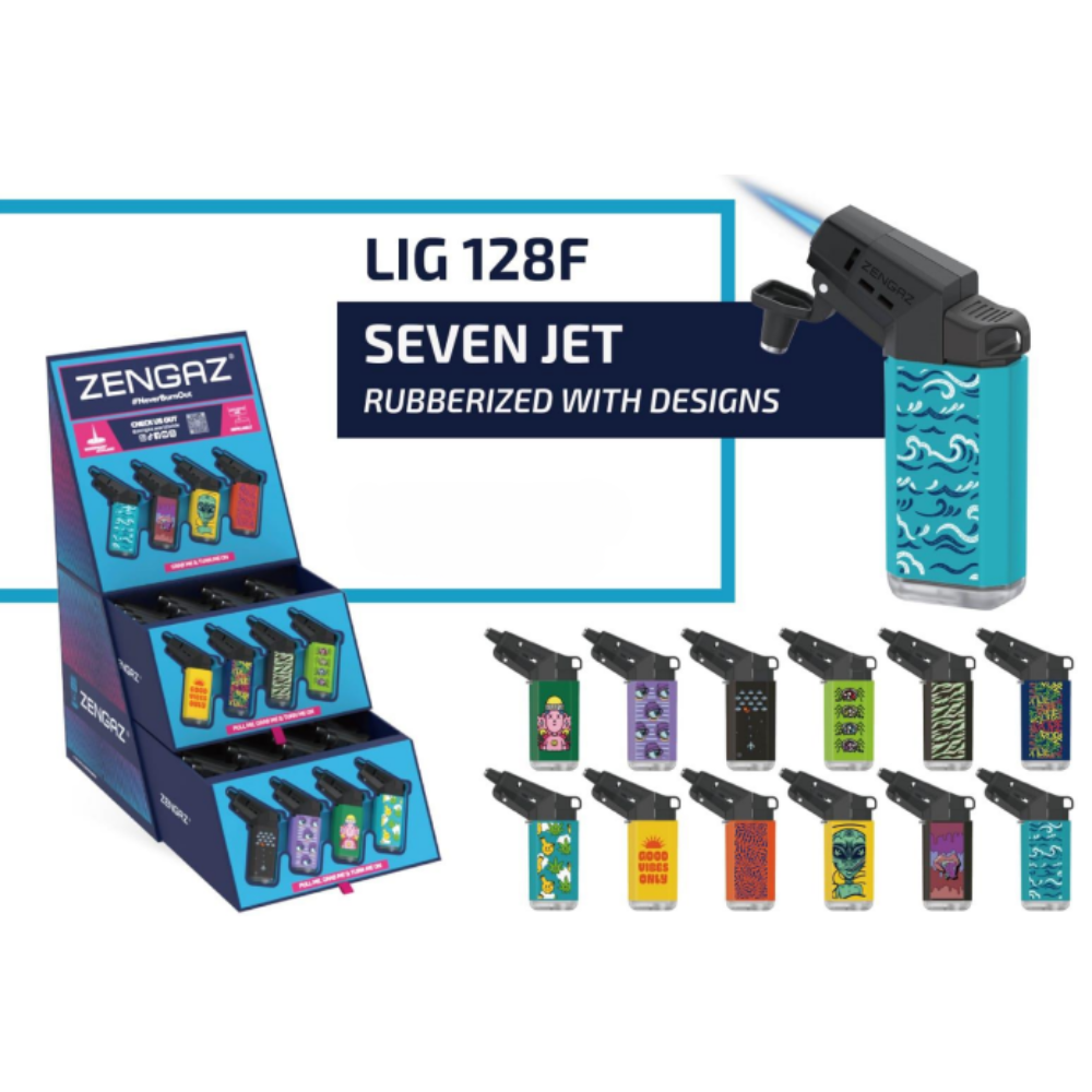 Zengaz Cube Display Seven Jet Printed Lighters F – Assorted Designs