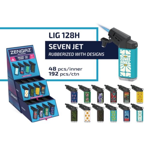 Zengaz Cube Display Seven Jet Printed Lighters H – Assorted Designs