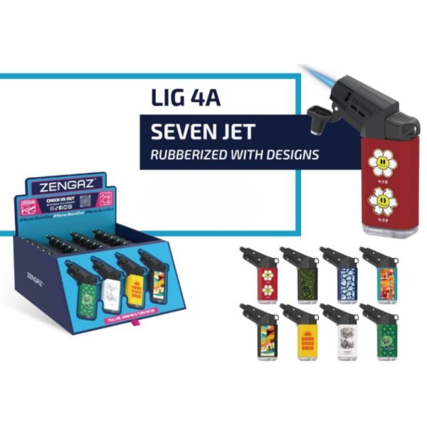 Zengaz Seven Jet Display Printed Lighters A - Assorted Designs