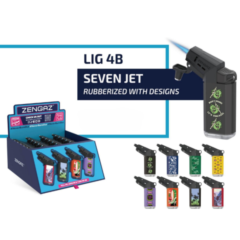 Zengaz Seven Jet Display Printed Lighters B - Assorted Designs