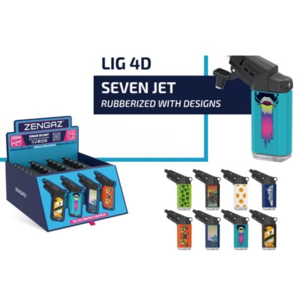 Zengaz Seven Jet Display Printed Lighters D - Assorted Designs