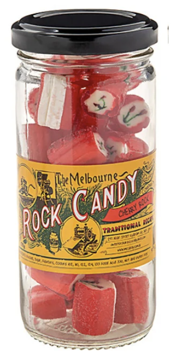The Melbourne Rock Candy Cherry Rock Glass Jar 170g