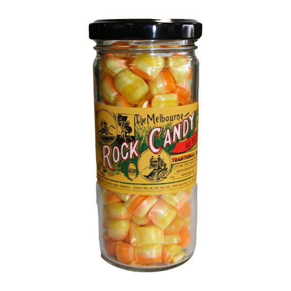 The Melbourne Rock Candy Mango Rock Glass Jar 170g