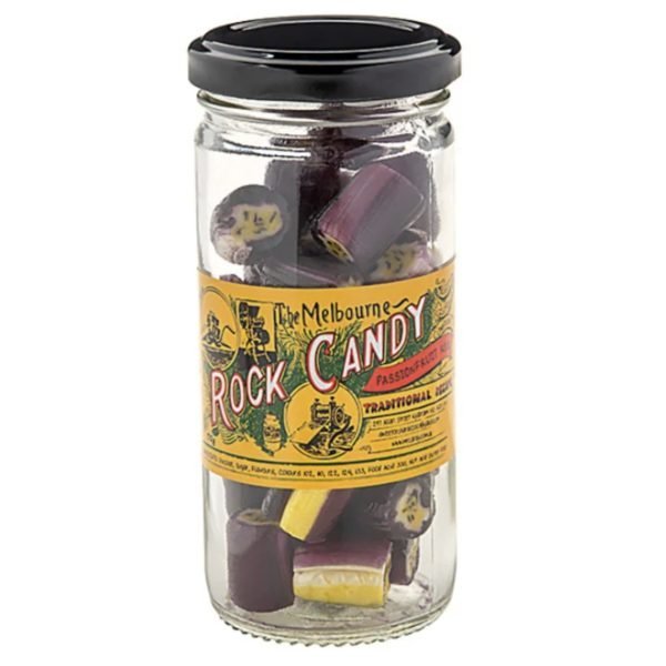The Melbourne Rock Candy Passionfruit Rock Glass Jar 170g