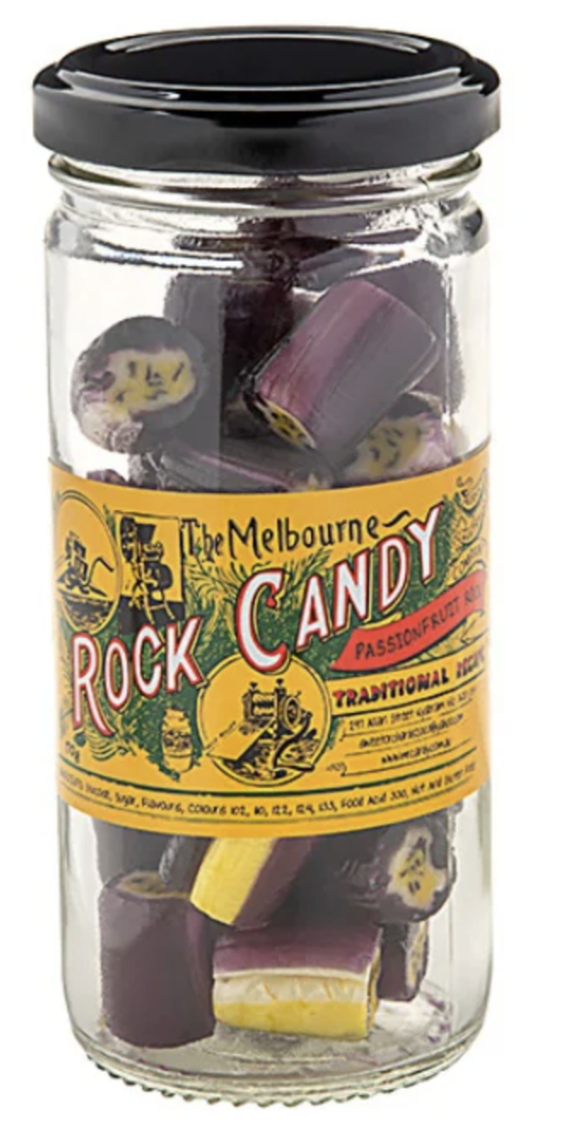 The Melbourne Rock Candy Passionfruit Rock Glass Jar 170g