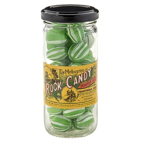 The Melbourne Rock Candy Spearmint Satins Glass Jar 170g