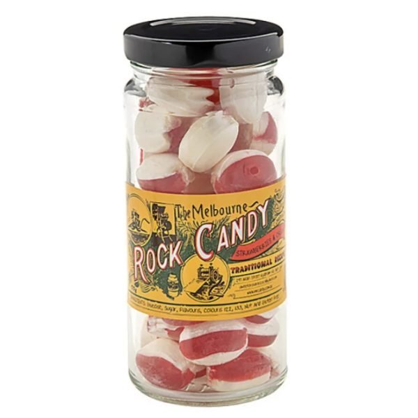 The Melbourne Rock Candy Strawberries & Cream Glass Jar 170g