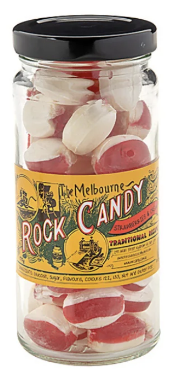 The Melbourne Rock Candy Strawberries & Cream Glass Jar 170g