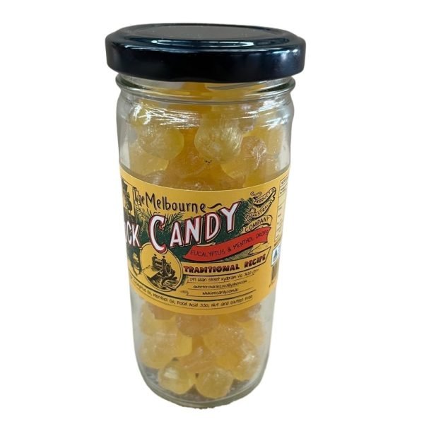The Melbourne Rock Candy Eucalyptus & Menthol Drops Glass Jar 170g