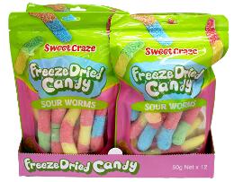 Sweet Craze Freeze Dried Candy Sour Worms 50g