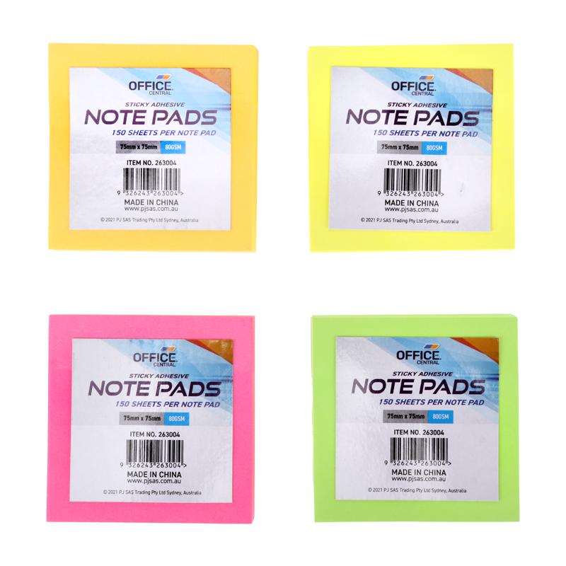 Sticky Notes Fluoro 75mm x 75mm Mega Pack - 150pk