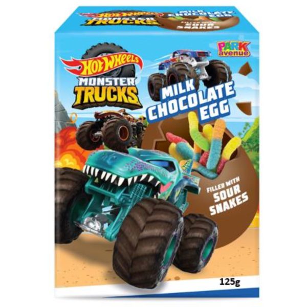 Milk Hot Wheels Chocolate Easter Egg with Surprise Sour Gummies 125g