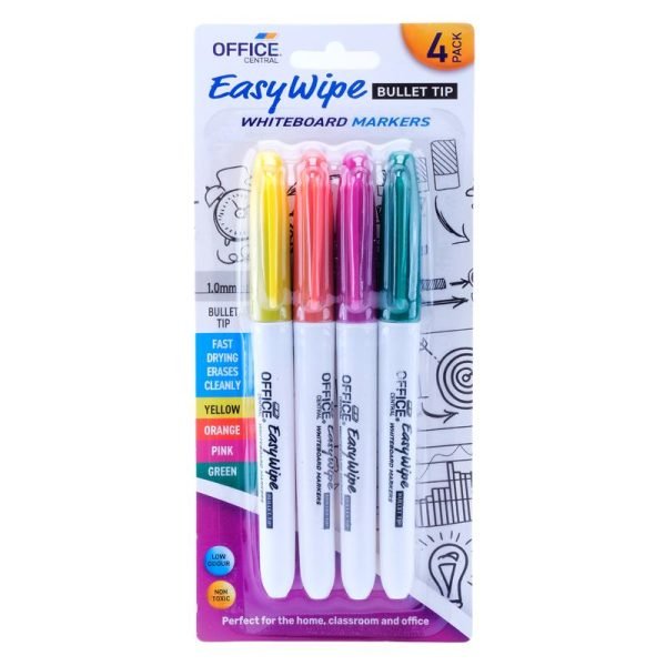 Markers Whiteboard Fine Tip (Coloured) 4pk