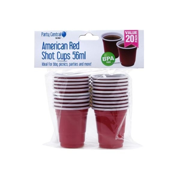 Drinkware & Partyware Shot Cups American Red 56ml 20pk