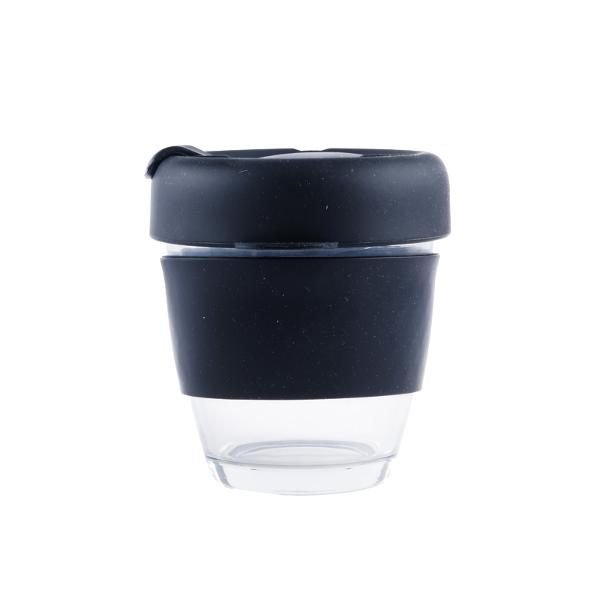 Travel Mug Glass Black Lid & Black Grip 240mL