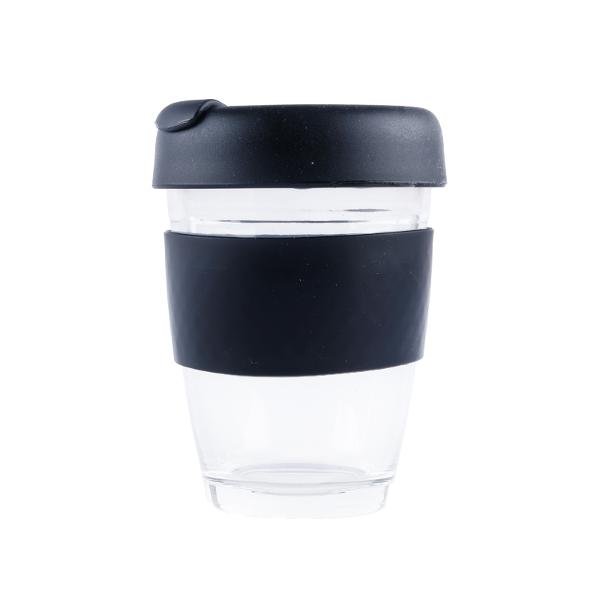 Travel Mug Glass Black Lid & Black Grip 350mL - Image 2