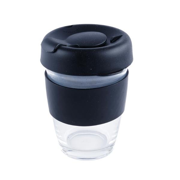 Travel Mug Glass Black Lid & Black Grip 350mL - Image 3