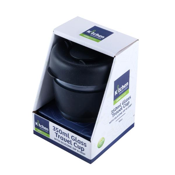 Travel Mug Glass Black Lid & Black Grip 350mL - Image 4