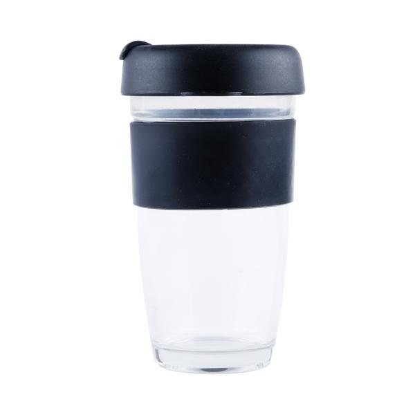 Travel Mug Glass Black Lid & Black Grip 450mL