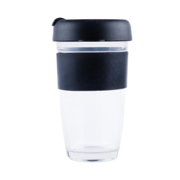 Travel Mug Glass Black Lid & Black Grip 450mL - Image 2