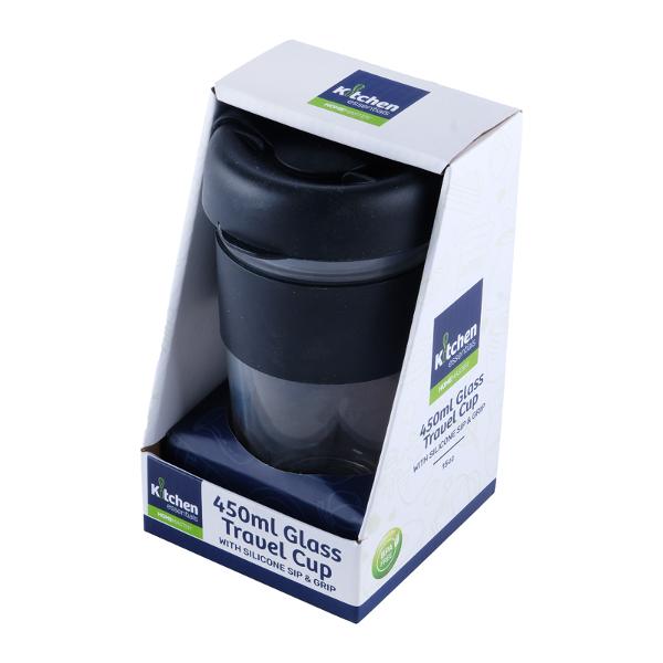 Travel Mug Glass Black Lid & Black Grip 450mL - Image 4