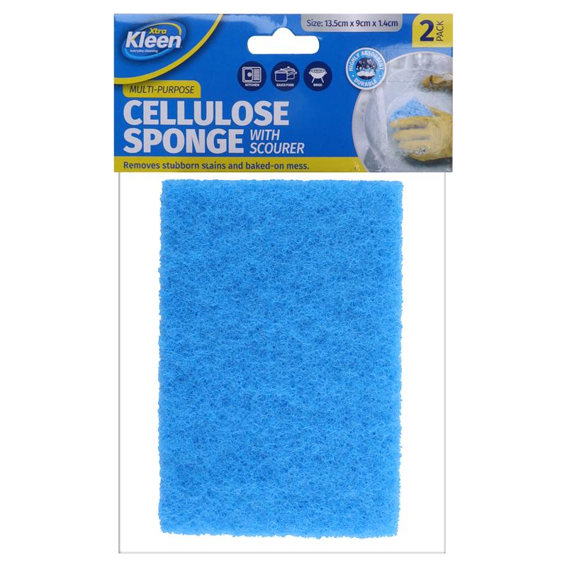 Cellulose Sponge with Top Scourer 2pk - Blue