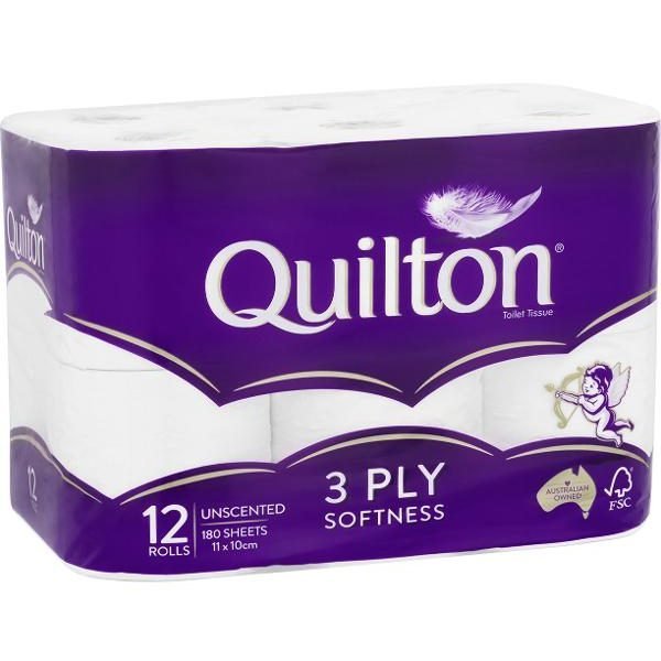 Quilton 3 Ply Softness Toilet Paper 12 Roll Pack (180 Sheets)