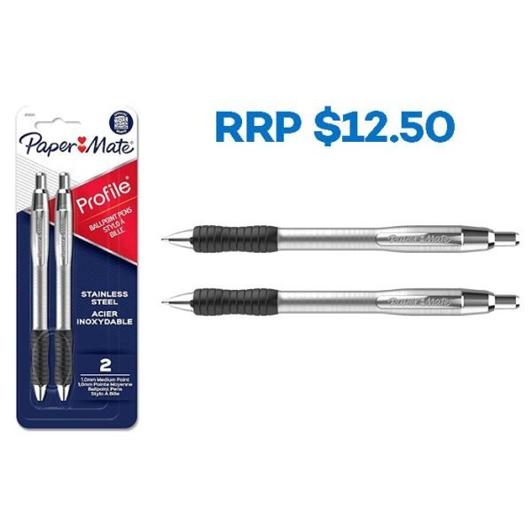 Paper Mate Profile Metal Ball Point Pen 1.0mm - 2PK - Black