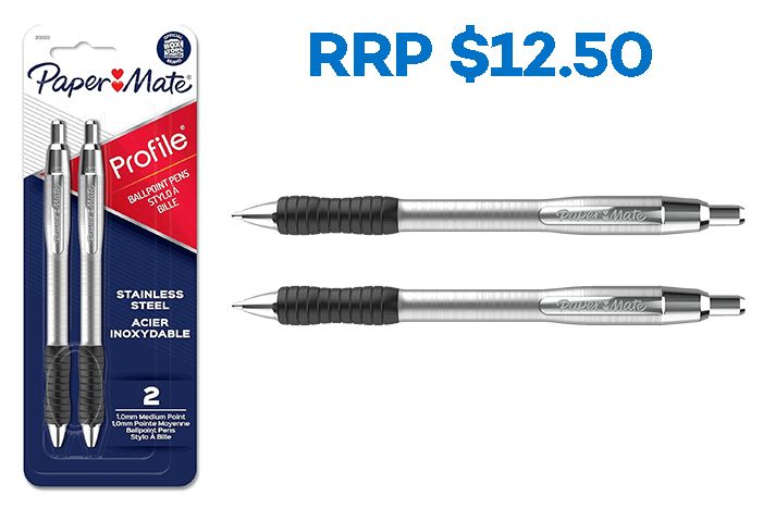 Paper Mate Profile Metal Ball Point Pen 1.0mm - 2PK - Black