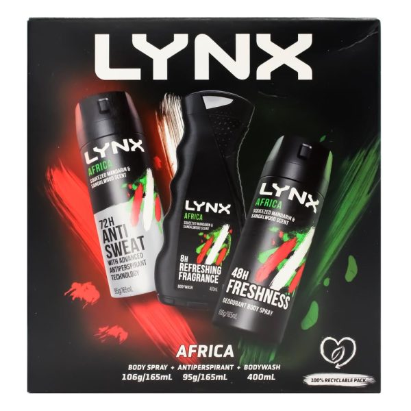 Lynx Gift Set Africa Trio 106g / 165ml Bodyspray 95g / 165ml Antiperspirant 400ml Bodywash