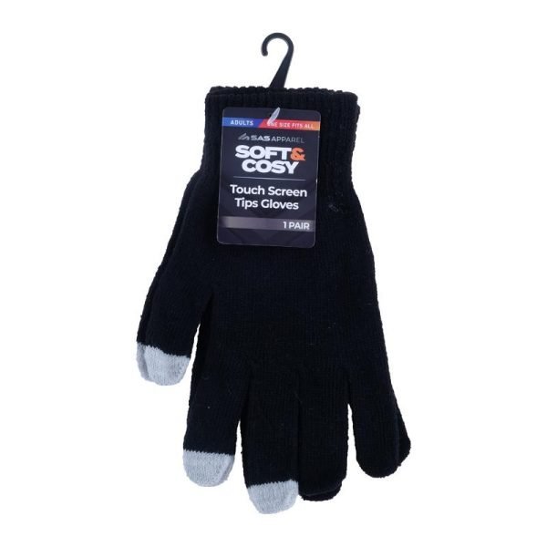 Gloves Adults Touch Screen Black With Grey Touch Screen Tips
