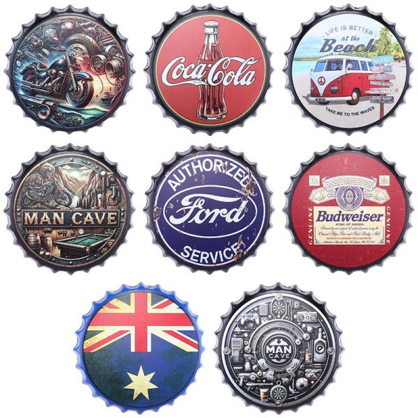 Man Cave Accessories Retro Metal Sign Bottle Top Design 15 Assorted Designs 35cm